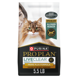 Bolsa de 5.5 lb de alimento seco para gatos senior Purina Pro Plan LiveClear Prime Plus de pollo y arroz