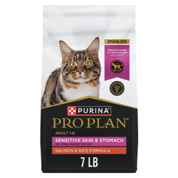 Una bolsa de 7 lb de alimento seco para gatos Pro Plan Piel y Estómago Sensibles Adulto Salmón y Arroz