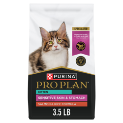 Una bolsa de 3.5 lb de alimento seco para gatitos Pro Plan Piel y Estómago Sensibles de Salmón y Arroz
