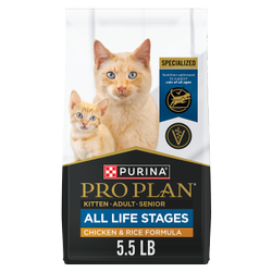 5.5 pound bag of Purina Pro Plan All Life Stages Chicken and Rice dry cat food