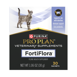 A Box of 30 Sachets of Pro Plan Veterinary Supplements FortiFlora Feline Health Supplement.