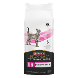 A bag of Purina Pro Plan Veterinary Diets UR Urinary St/Ox dry cat food