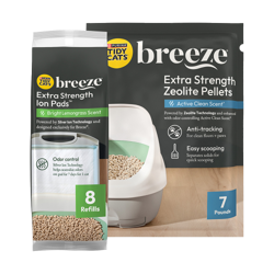 Paquetes del paquete combinado de recarga Tidy Cats Breeze Extra Fuerza con Ion Pads y pellets de zeolita
