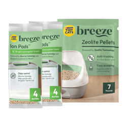 Paquetes de recarga en paquete combinado Tidy Cats Breeze con almohadillas Ion y pellets de zeolita