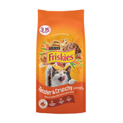 Friskies Tender & Crunchy Combo Alimento Seco para Gatos con Sabores de Pollo, Carne de Vacuno, Zanahorias y Ejotes.