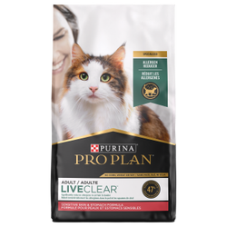 Package of Purina Pro Plan LiveClear Allergen Reducing Sensitive Skin & Stomach Turkey Formula Dry Cat Food
