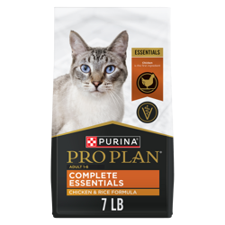 Una bolsa de alimento seco para gatos Pro Plan Complete Essentials de pollo y arroz.