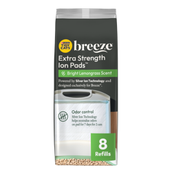 Tidy Cats Breeze Bright Lemongrass Scent Extra Strength Ion Pads Refill package.