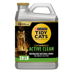 A 20 lb jug of Tidy Cats Performance Plus Active Clean Scented Clumping Multi Cat Litter.
