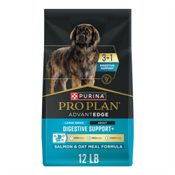 Una bolsa de 12 libras de Pro Plan AdvantEDGE 3 en 1 Soporte Digestivo Raza Grande Salmón y Arroz alimento seco para perros