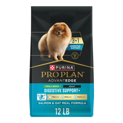 Una bolsa de 12 libras de alimento seco para perros Pro Plan AdvantEDGE Soporte Digestivo 3 en 1 con salmón y arroz.