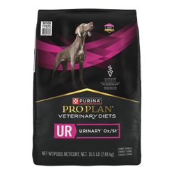 Una bolsa de Purina Pro Plan Veterinary Diets UR Fórmula Urinaria Ox/St alimento seco para perros.
