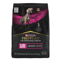 A bag of Purina Pro Plan Veterinary Diets UR Urinary Ox/St Formula dry dog food.