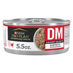 Una lata de 5.5 oz de alimento húmedo para gatos Pro Plan Veterinary Diets DM Dietetic Management Savory Selects
