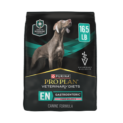 A bag of Purina Pro Plan Veterinary Diets EN Gastroenteric Fiber Balance dry dog food.