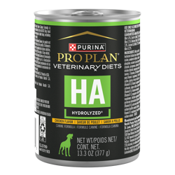 A 13.3 ounce can of Purina Pro Plan Veterinary Diets HA Hydrolyzed Chicken Formula wet dog food.