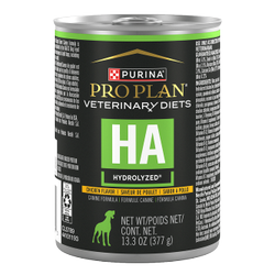 A 13.3 ounce can of Purina Pro Plan Veterinary Diets HA Hydrolyzed Chicken Formula wet dog food.