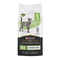 Una bolsa de 8 libras de alimento seco para gatos Pro Plan Dietas Veterinarias HA Formula Hidrolizada.