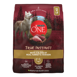 Bolsa de Purina ONE True Instinct con una Mezcla de Pavo Real y Venado Alimento para Perros.