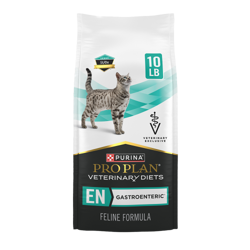 Alimento seco para gatos Purina Pro Plan Dietas Veterinarias EN Formula Gastroenterica Felina, bolsa de 10 lb con imagen de un gato y sello de salud urinaria St/Ox Defense.