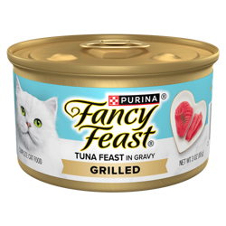 Can of Fancy Feast Grilled Tuna Feast In Gravy Gourmet Wet Cat Food.