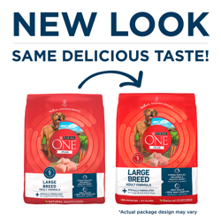 Purina ONE +Plus Large Breed Puppy Formula Dry Dog Food has a new look with the same delicious taste.