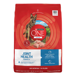 Bag of Purina ONE +Plus Joint Health Formula Dry Dog Food.