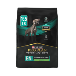 Purina Pro Plan Veterinary Diets EN Gastroenteric Low Fat Canine Formula dry dog food bag with Urinary Ox/St Defense badge.