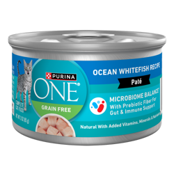 Can of Purina ONE Grain Free Ocean Whitefish Wet Cat Food.
