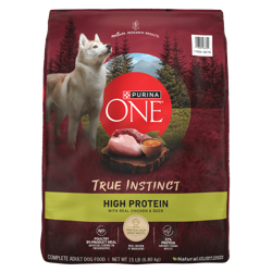 Bag of Purina ONE True Instinct High Protein with Real Chicken & Duck Dog Food.