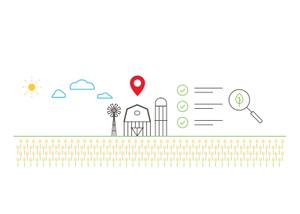 A line drawing of a farm