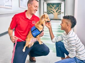 Perro de terapia táctil y niño