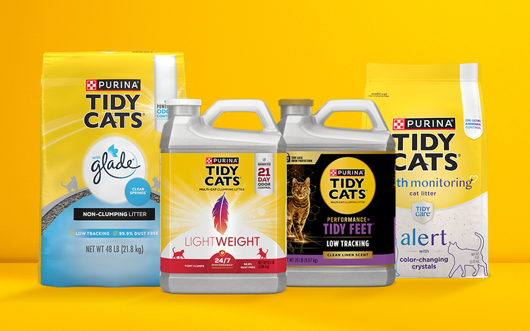 Lineup of Tidy Cats litter lineup.