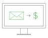An icon of a computer screen with an envelope and dollar sign.
