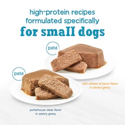 beneful incredibites pate porterhouse steak chicken bacon high protein recipes formulated specifically for small dogs