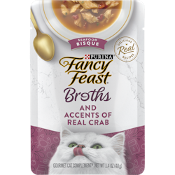 Purina Fancy Feast Broths Wet Cat Food Broth Complement Seafood Bisque and Accents of Real Crab
