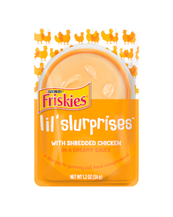 Friskies Lil' Slurprises with Shredded Chicken in a Dreamy Sauce Cat Food Topper