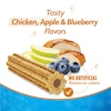 Tasty chicken, apple & blueberry flavors. No artificial flavors or colors.