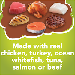 Made with real chicken, turkey, whitefish, tuna, salmon