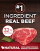 La carne de res de verdad es el ingrediente principal. 32 % de proteína. Productos naturales con vitaminas, minerales y nutrientes adicionales.