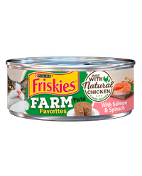 alimento húmedo para gatos con salmón y espinaca friskies farm favorites pate