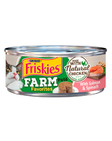 alimento húmedo para gatos con salmón y espinaca friskies farm favorites pate