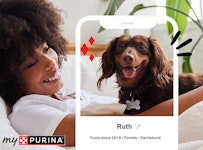 Aplicación myPurina, con una persona y una perra llamada Ruth