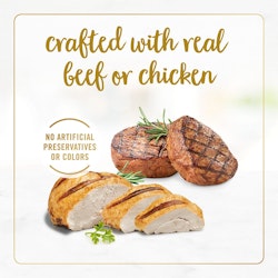 crafted with real bbef or chicken