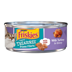 Alimento húmedo para gatos Friskies Tasty Treasures de pavo e hígado en salsa preparada con jugo de cocción