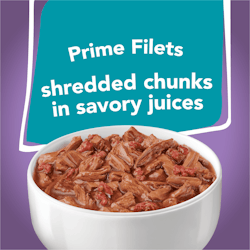 Prime filets shredded chunks in savory juices