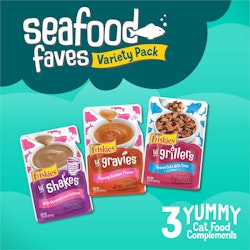 Friskies Seafood Faves Variety Pack – Three Yummy Cat Food Complements