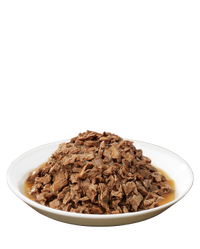 alimento húmedo para gatos de carne de res y pollo en salsa preparada con jugo de cocción pro plan sin enlatar