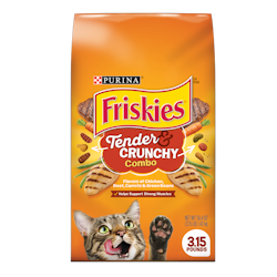Friskies Tender & Crunchy Combo With Flavors of Chicken, Beef, Carrots & Green Beans Dry Cat Food package