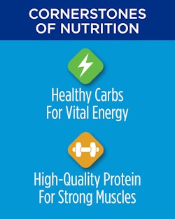 cornerstones of nutrition, healthy carbs for vital energy, high-quality protein for strong muscles